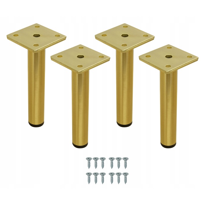 Set 4 Picioare Metalice Pentru Mobilier, Rodan, Ronda, 15x6x6 cm, Vopsite Electrostatic, Baza Solida Pentru Stabilitate, Rezistente La Zgarieturi, Aurii
