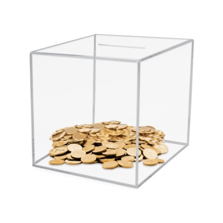 Прозрачна запечатана акрилна касичка (15x15x15 см) eioororriy