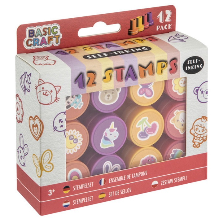 Set stampile Grafix, 12 bucăți, cu tampon de cerneală