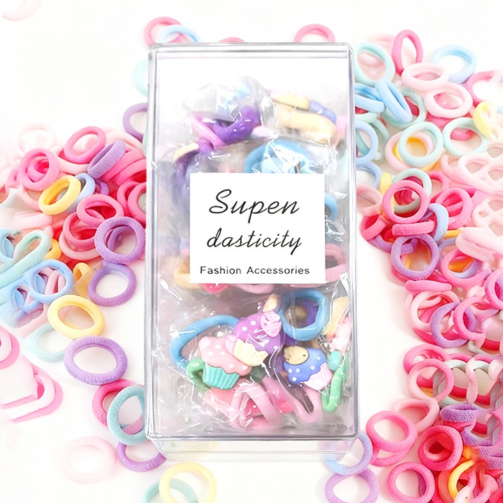 Set de 150 elastice pentru par, DONFANLIA®, Include 50 de elastice de par din cauciuc cu desene animate, cu elasticitate ridicata, Nu Incretesc Parul, Nu aluneca, Material Durabil, Rezistenta La Spalare, Pentru copii si fete, Multicolor
