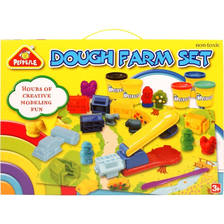 Set de modelaj Farm, FOSHAN MASTER, 4 recipiente, multicolor, 38x8x26cm