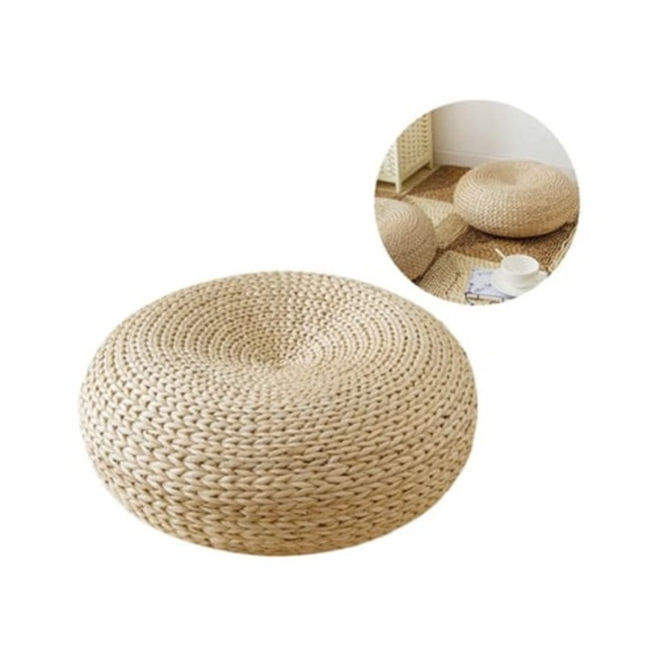 Преносим йога пуф, хладен през лятото и топъл през зимата, дишаща поставка за крака, ръчно плетена тръстика с автентична текстура и аромат