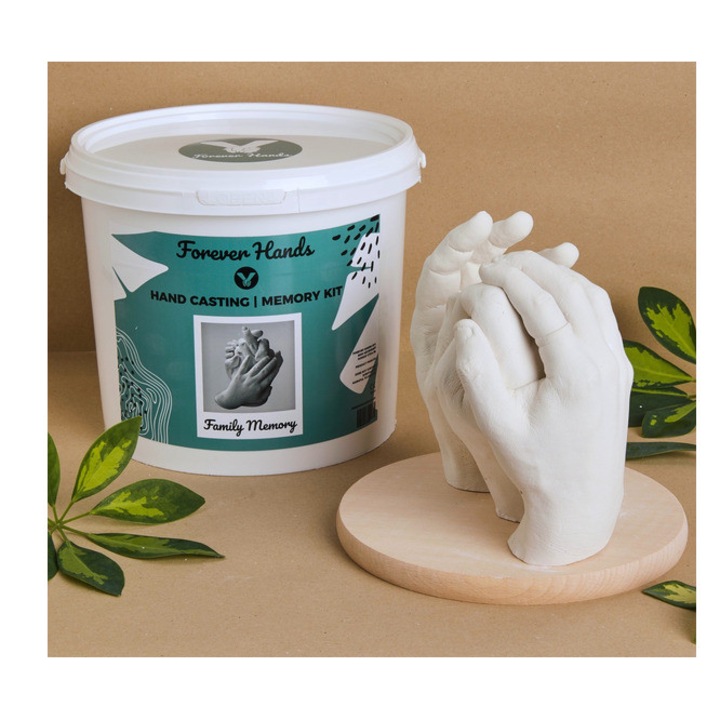 Set pentru realizarea sculpturii mâinilor, Forever Hands, familial, include 2x300g pulbere de alginat și 800g gips pentru modelare