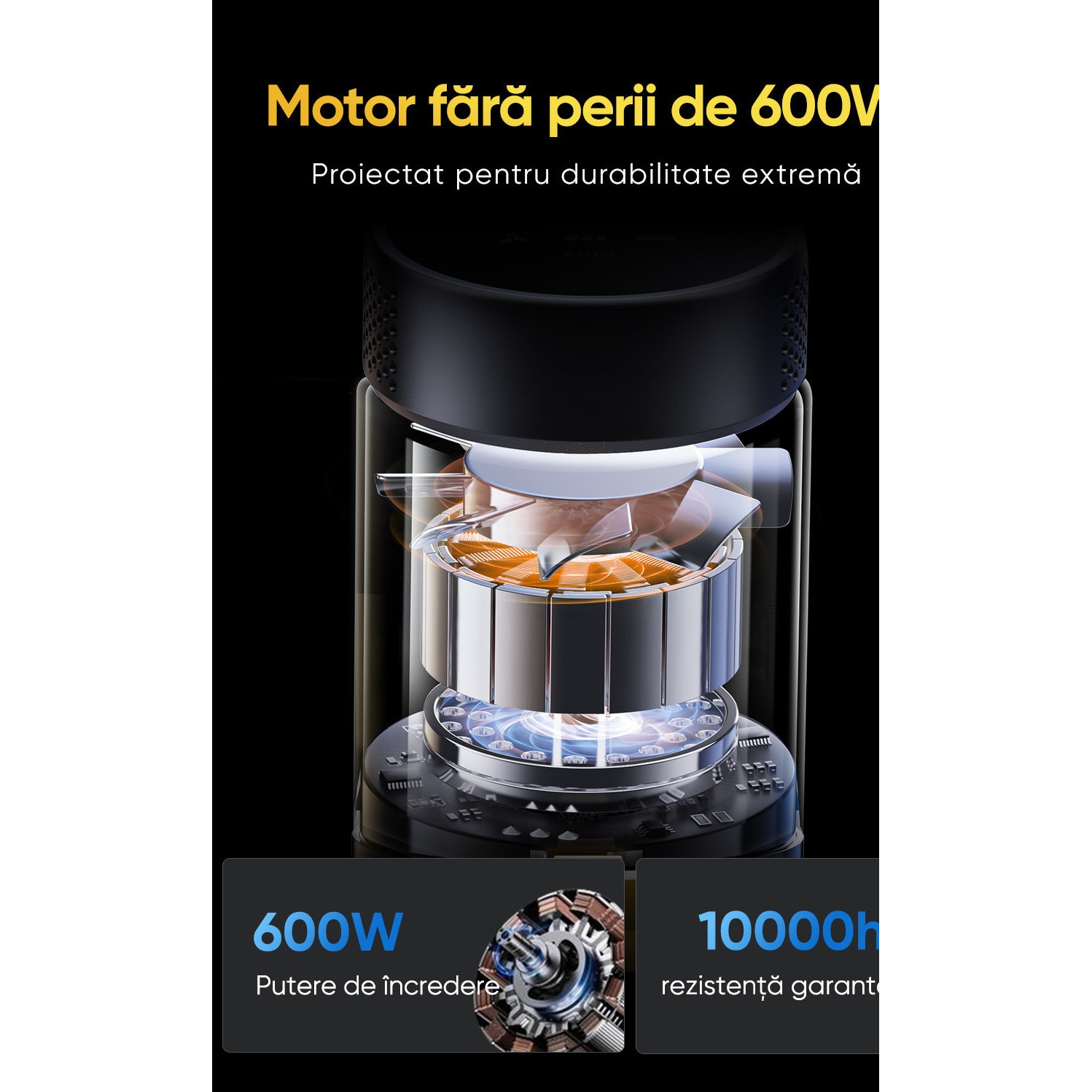Aspirator vertical fara fir Vactidy V12, 70000PA,600 W,55 min – aspira si sterge simultan, perie anti-incurcare, functie 2-in-1 aspirare si stergere, tehnologie GreenEye, ecran tactil LED, filtru in 5 trepte