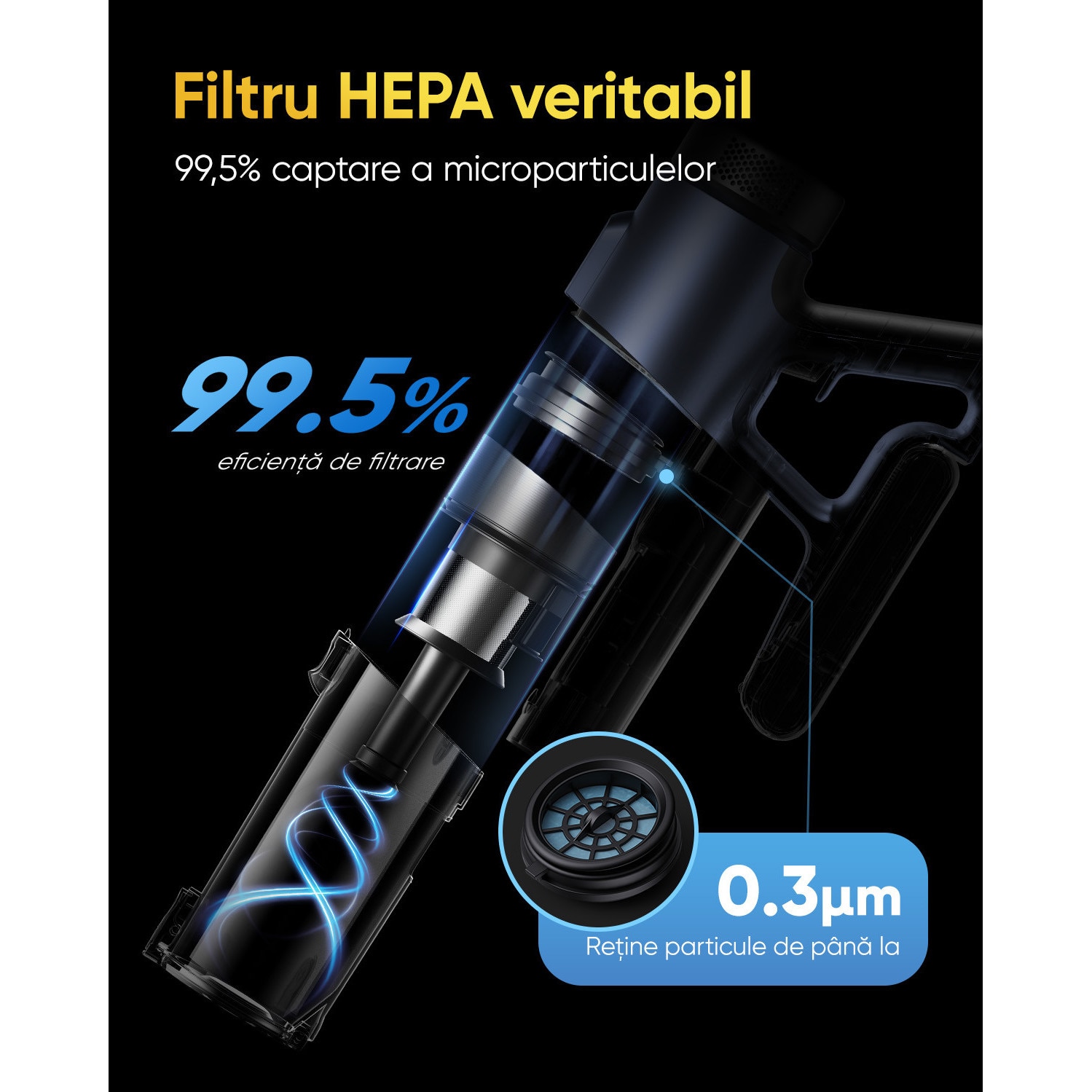 Aspirator vertical fara fir Vactidy V12, 70000PA,600 W,55 min – aspira si sterge simultan, perie anti-incurcare, functie 2-in-1 aspirare si stergere, tehnologie GreenEye, ecran tactil LED, filtru in 5 trepte
