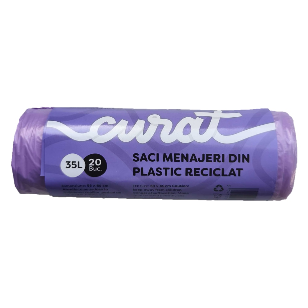 Set 20 Saci menajeri / gunoi, Biodeck, HDPE, rezistenti cu manere, 35 L, Violet