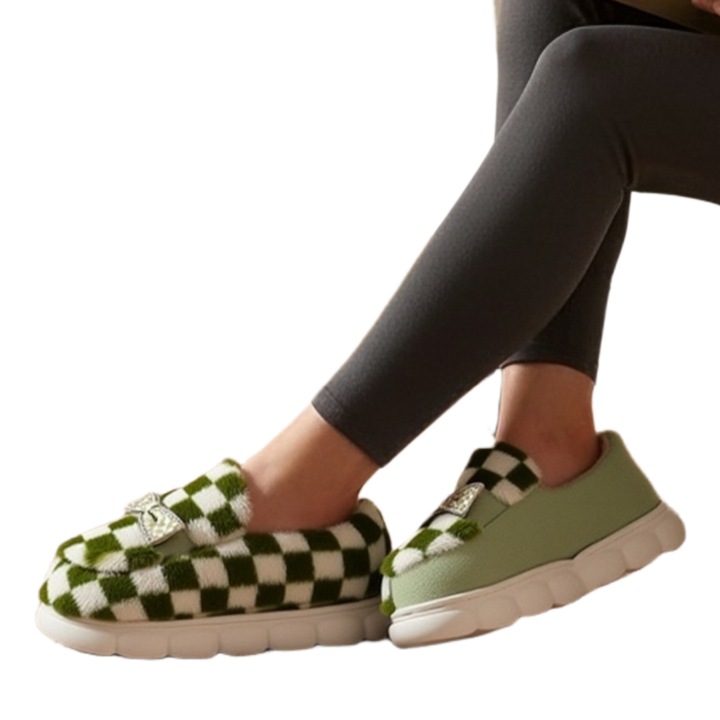 Пухкави домашни чехли, кариран модел F-4зелен 121789, Зелен, 40-41