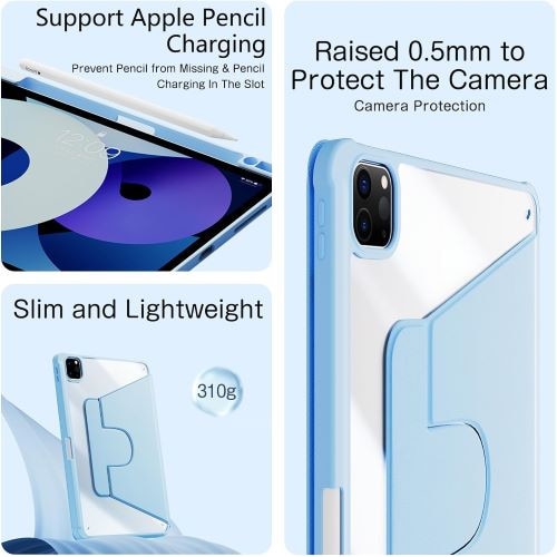 Husa 360 Smart Cover compatibila cu iPad Air 13" 2025, M3, Pencil Slot Rebound, Wake-Sleep, Camera Protection, Bleu