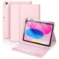 Husa cu tastatura wireless pentru tableta, compatibil cu iPad 11 (A16) 2025/10 2022, VIENOD®, husa detasabila cu tastatura wireless cu iluminare de fundal in 7 culori si suport pentru creion, Bluetooth USB Type-C functie stand si slot stylus, roz
