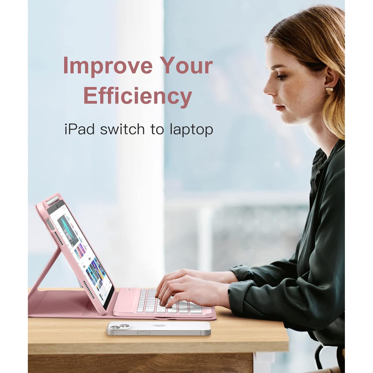 Husa cu tastatura wireless pentru tableta, compatibil cu iPad 11 (A16) 2025/10 2022, VIENOD®, husa detasabila cu tastatura wireless cu iluminare de fundal in 7 culori si suport pentru creion, Bluetooth USB Type-C functie stand si slot stylus, roz