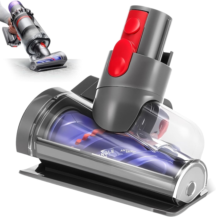 Perie de inlocuire pentru aspirator Dyson, lynker®, Compatibil Dyson V15，V11，V10，V8，V7, Mini duza turbo, tehnologie anti-incurcare, indeparteaza parul lung si parul de animale, gri, 14.2x11cm