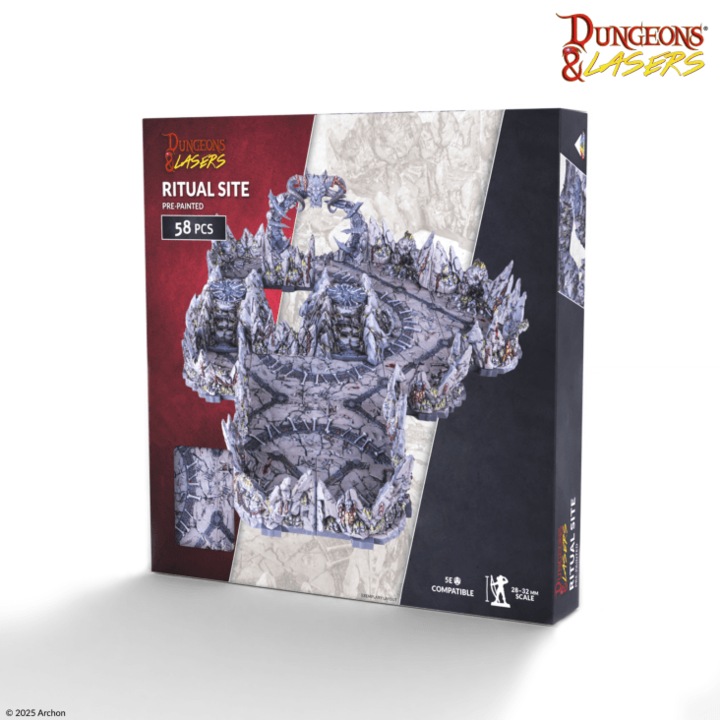 Set teren pre-pictat Dungeons & Lasers, Archon Studio, modular, 8 pereti curbi, 8 placi podea, multicolor