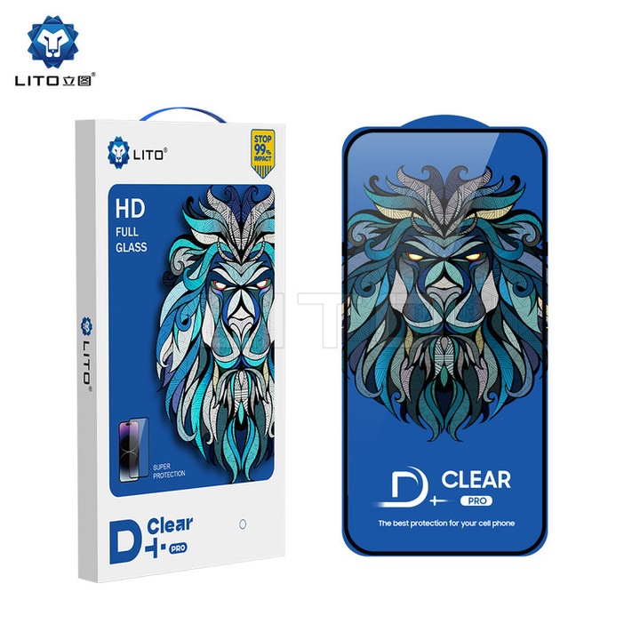 Folie protectie ecran Lito D+ Pro Clear, transparent, cadru negru, pentru iPhone 16 Plus