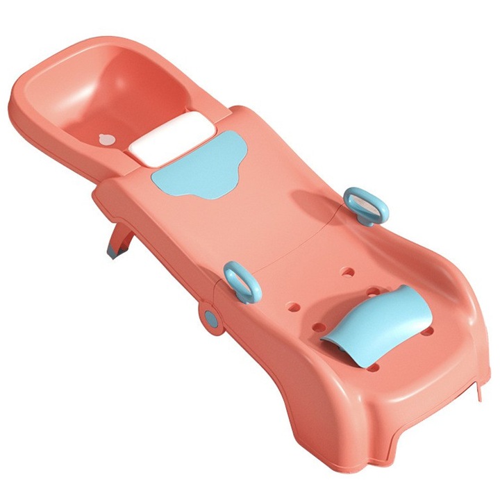 Подложка за миене на коса, с неплъзгащи се крачета и отцедник, полипропилен, с дръжки, розова, 110 x 35 x 21 см