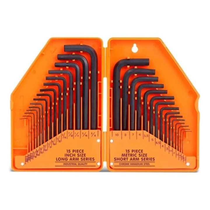 Set de 30 chei hexagonale, otel crom-vanadiu, capete biselat, forma L