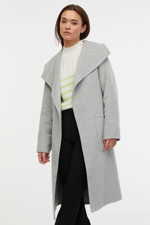 Orsay, Palton din amestec de lana cu cordon in talie, Gri deschis melange