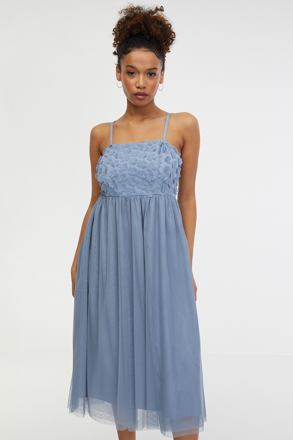 orsay, Rochie cu aplicatie florala 3D Empire, Albastru prafuit, 38