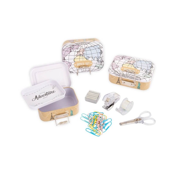 Set birou mini, Trendhaus CH29711, capse+capsator+dispenser+foarfeca+agrafe