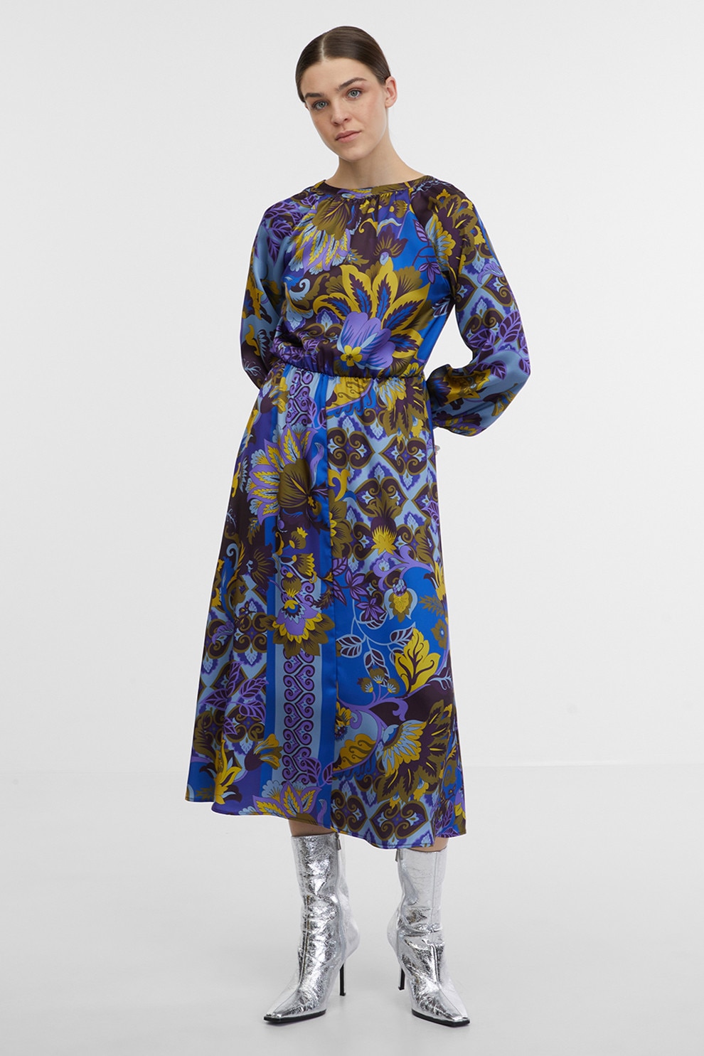 orsay, Rochie midi cu model, Albastru royal, 38