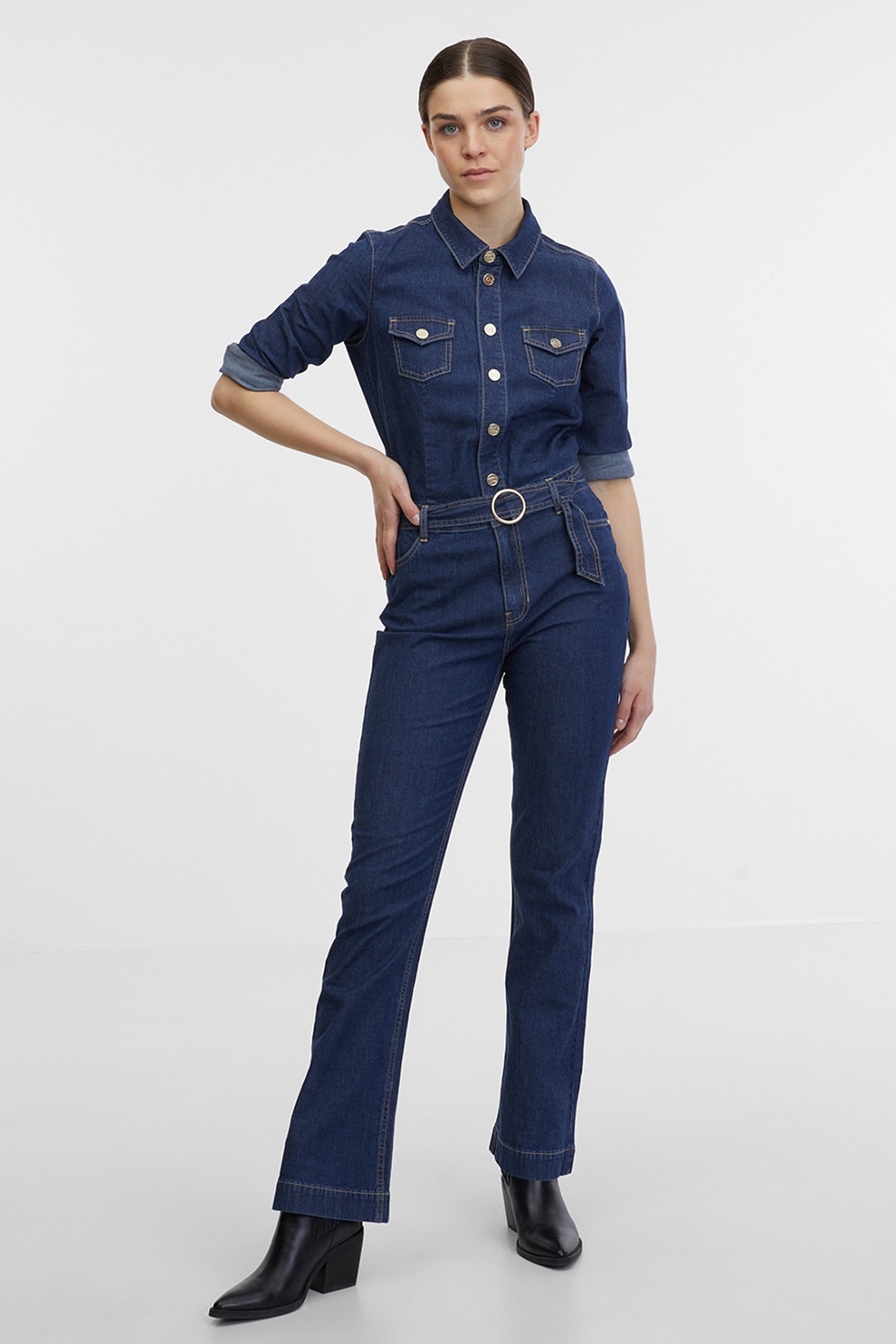 orsay, Salopeta din denim cu croiala evazata, Indigo, 34