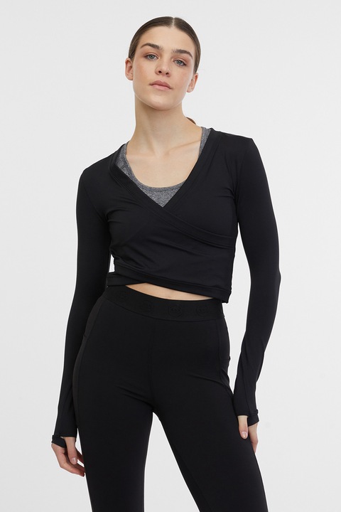 Orsay, Bluza crop cu croiala petrecuta pentru fitness, Negru