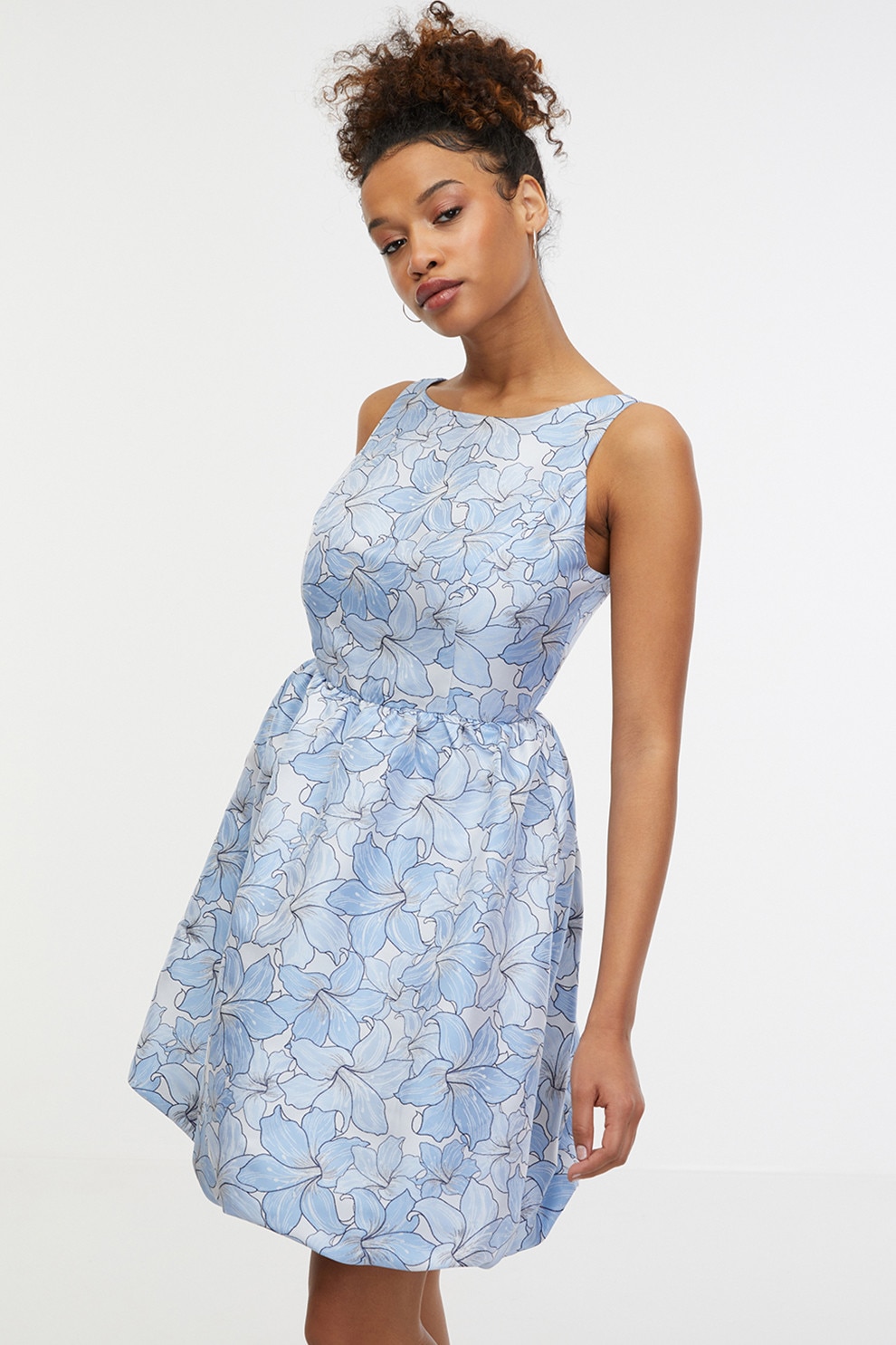 orsay, Rochie scurta cu model floral, Albastru deschis, 38