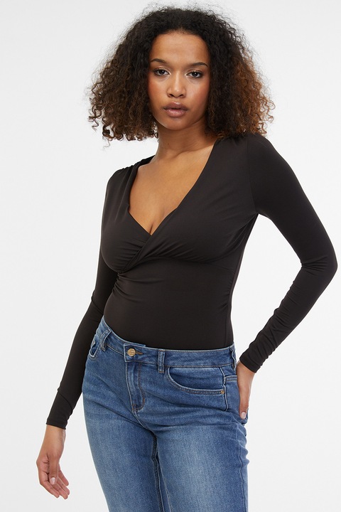 Orsay, Body slim fit cu decolteu in V, Negru stins