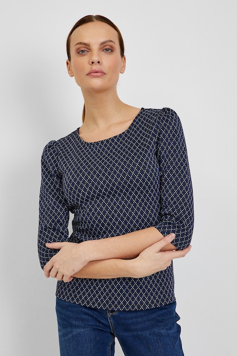 Orsay, Bluza cu maneci 3/4, Alb/Albastru ultramarin