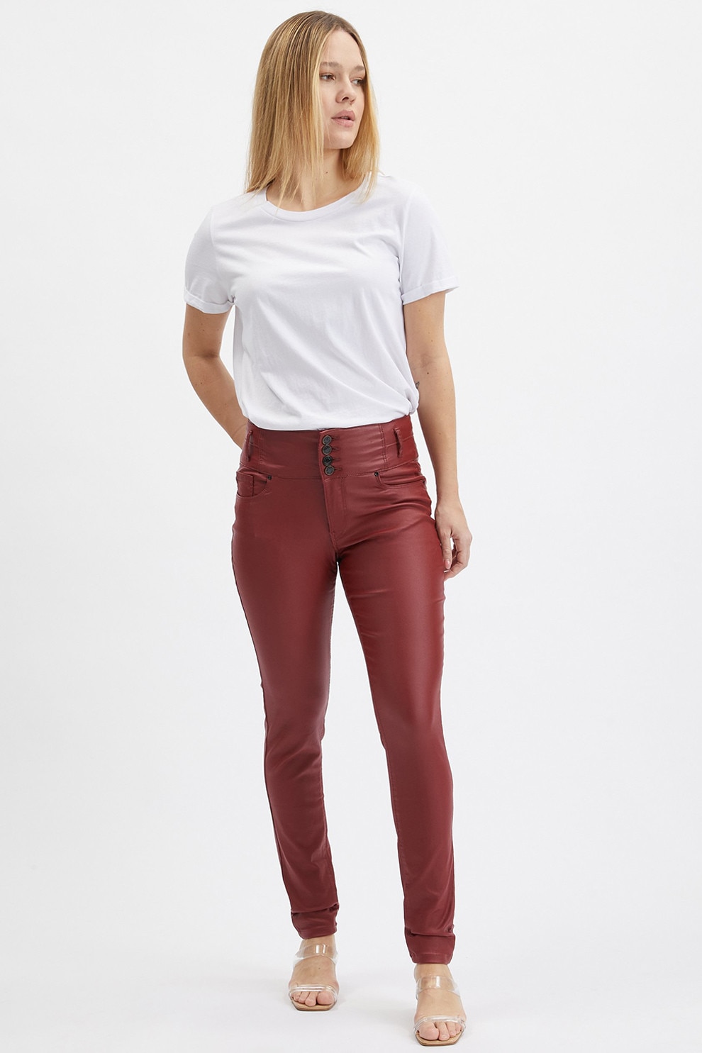 Orsay, Pantaloni slim fit cu nasturi, Maro cognac, 38
