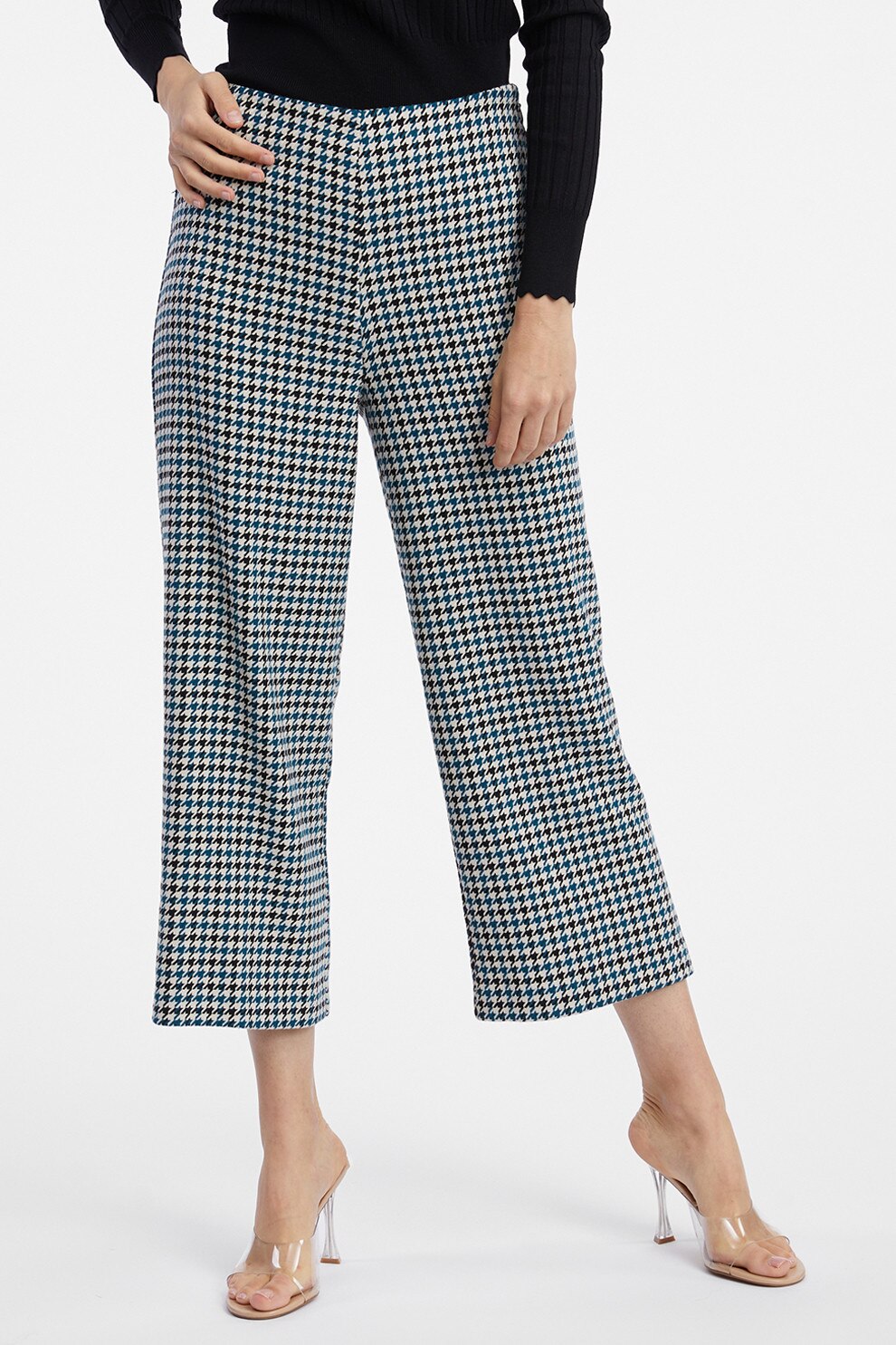 Orsay, Pantaloni crop cu croiala ampla, Alb, Negru, Albastru petrol, 36