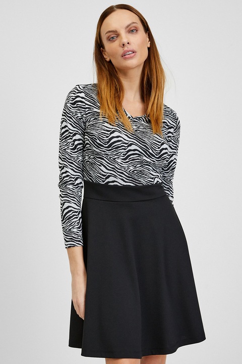 orsay, Rochie scurta cu croiala in A si decolteu in V, Alb, Negru, L