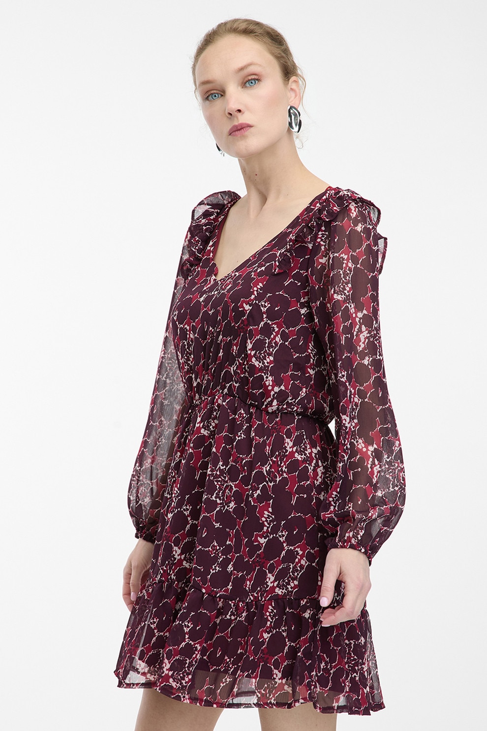 orsay, Rochie scurta cu decolteu in V si model, Violet tyrian, 36