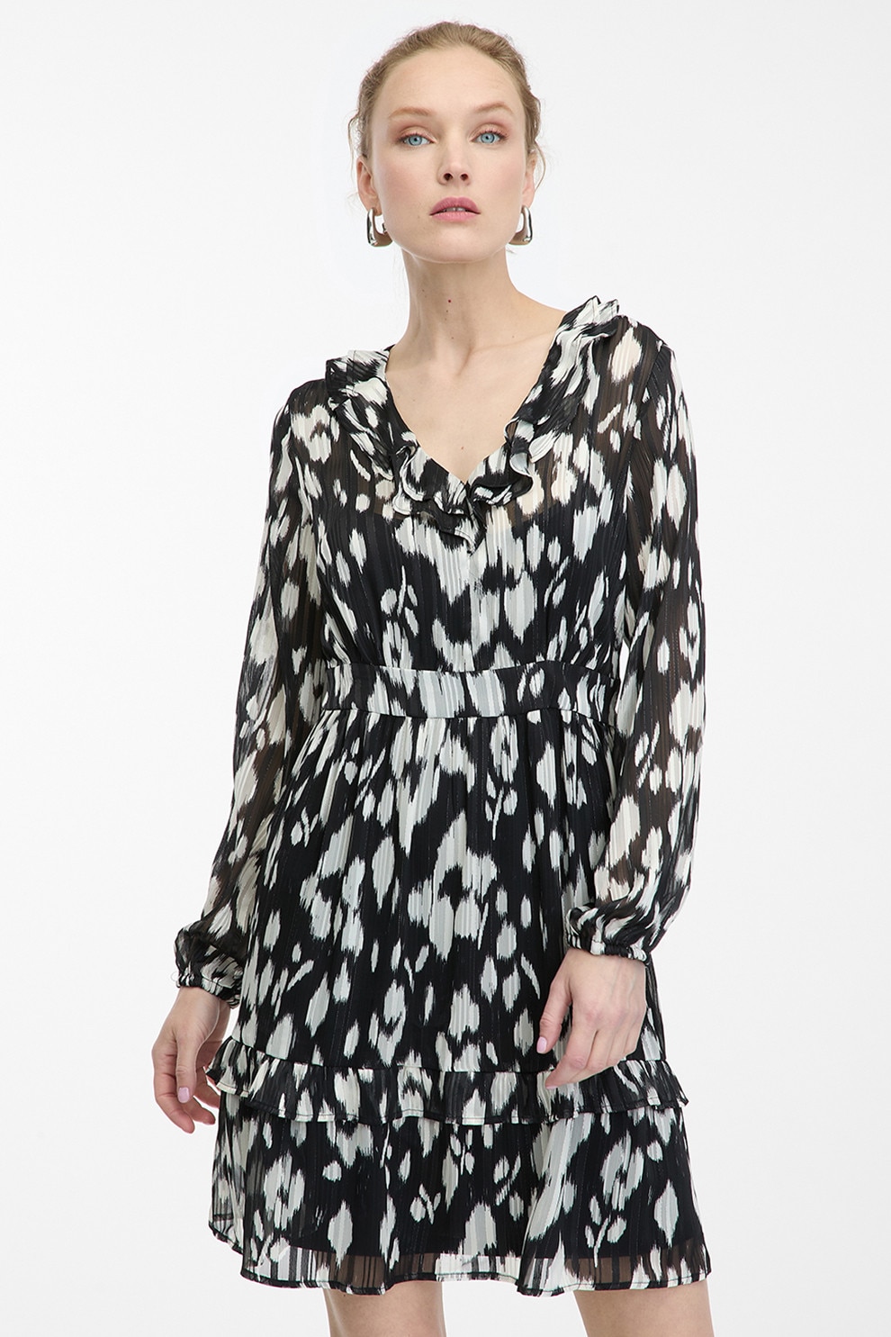 orsay, Rochie scurta cu model, Alb, Negru, 40