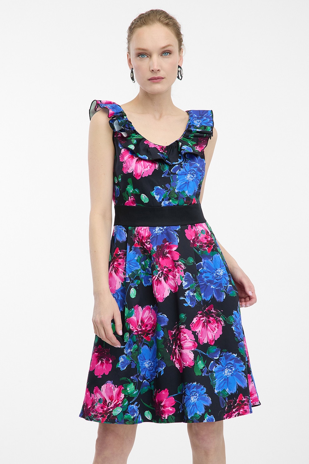 orsay, Rochie cu decolteu cu volan, Albastru royal, Roz, 36