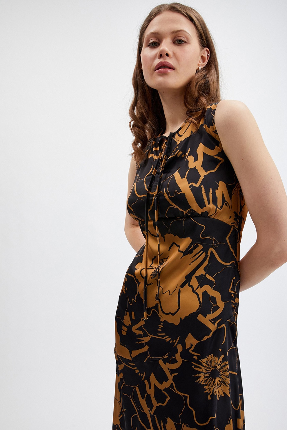 orsay, Rochie asimetrica, fara maneci, Negru, Maro Ocru, 34