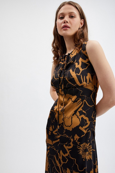 orsay, Rochie asimetrica, fara maneci, Negru/Maro deschis