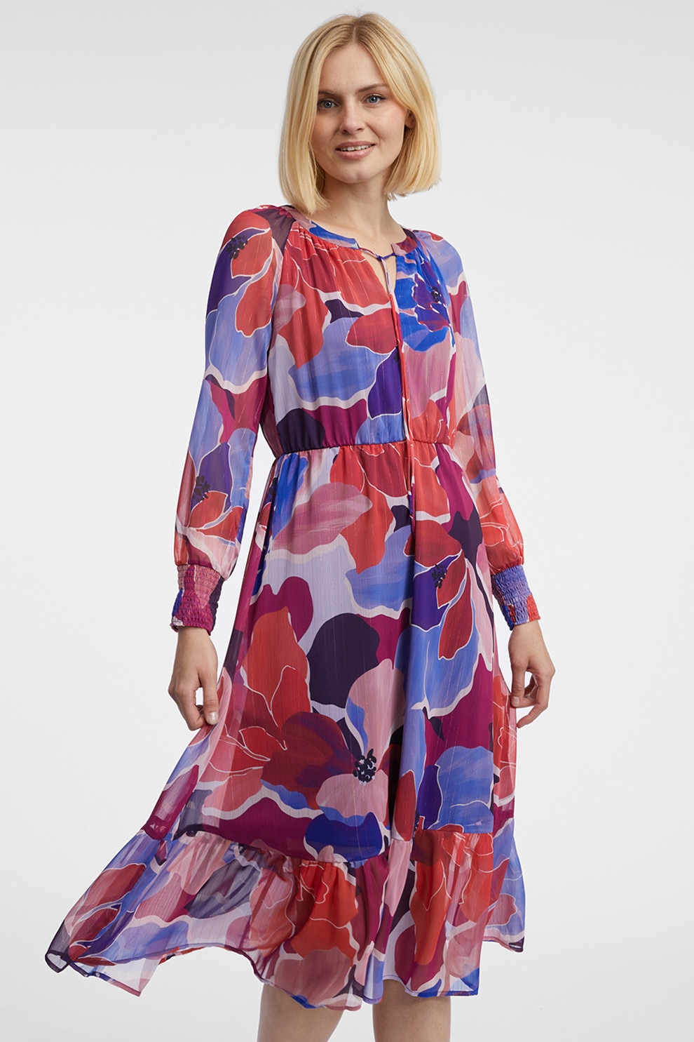 orsay, Rochie din sifon cu imprimeu, Roz, Albastru, 40