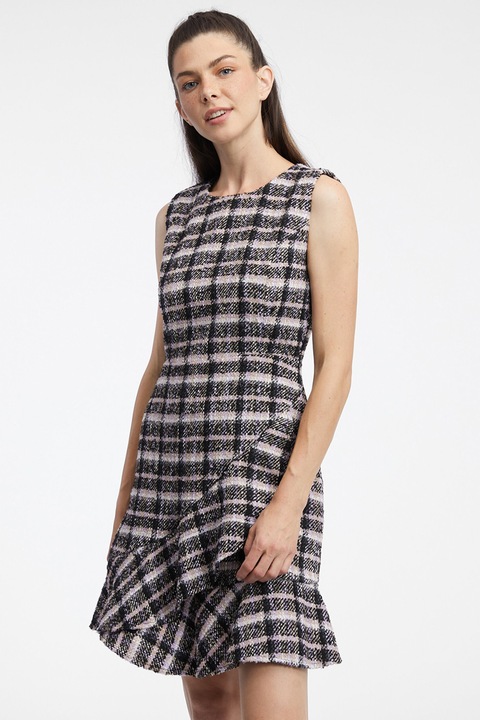 orsay, Rochie cu model in carouri, fara maneci, Negru/Alb murdar