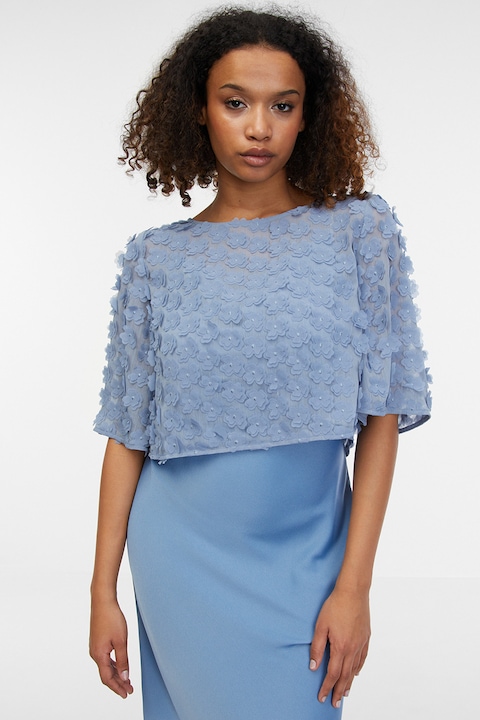 orsay, Bluza crop cu aplicatii florale, Albastru pastel