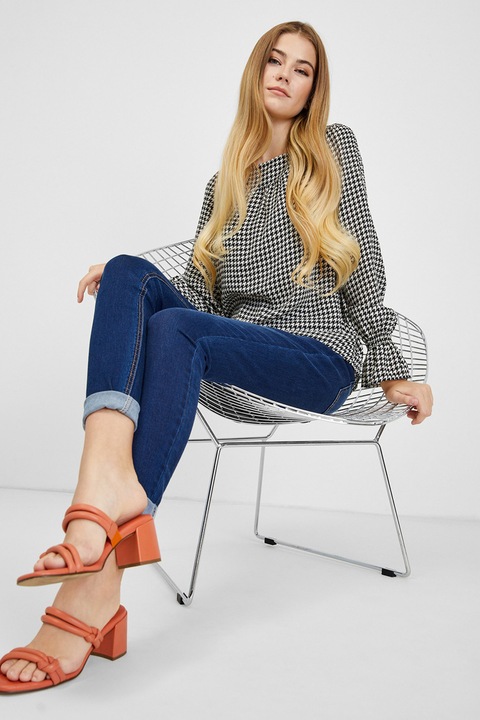 orsay, Bluza cu decolteu rotund si model, Alb/Negru