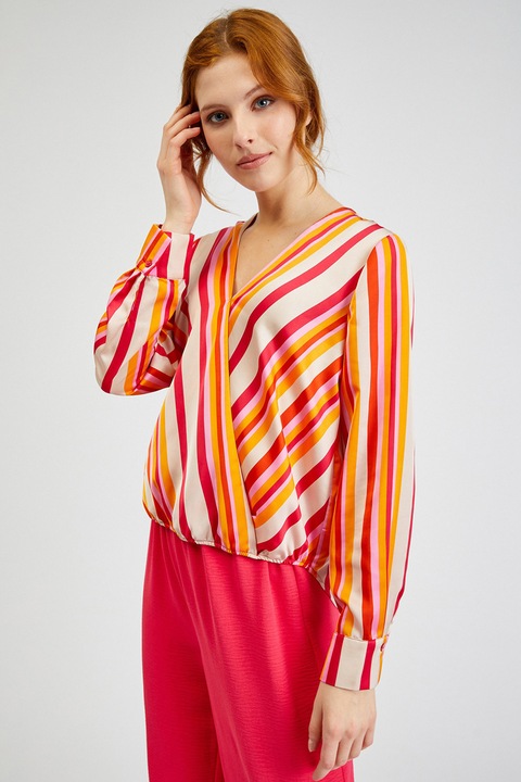 orsay, Bluza cu dungi si decolteu in V, Portocaliu/Roz