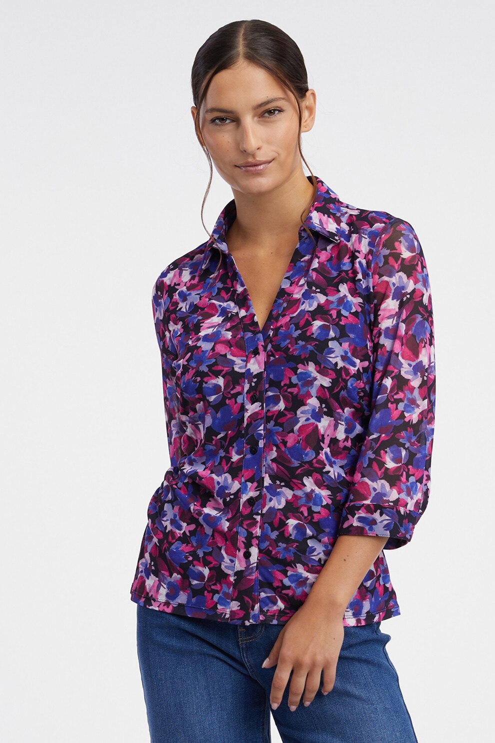 orsay, Camasa cu imprimeu si guler clasic, Lila, Albastru, 38