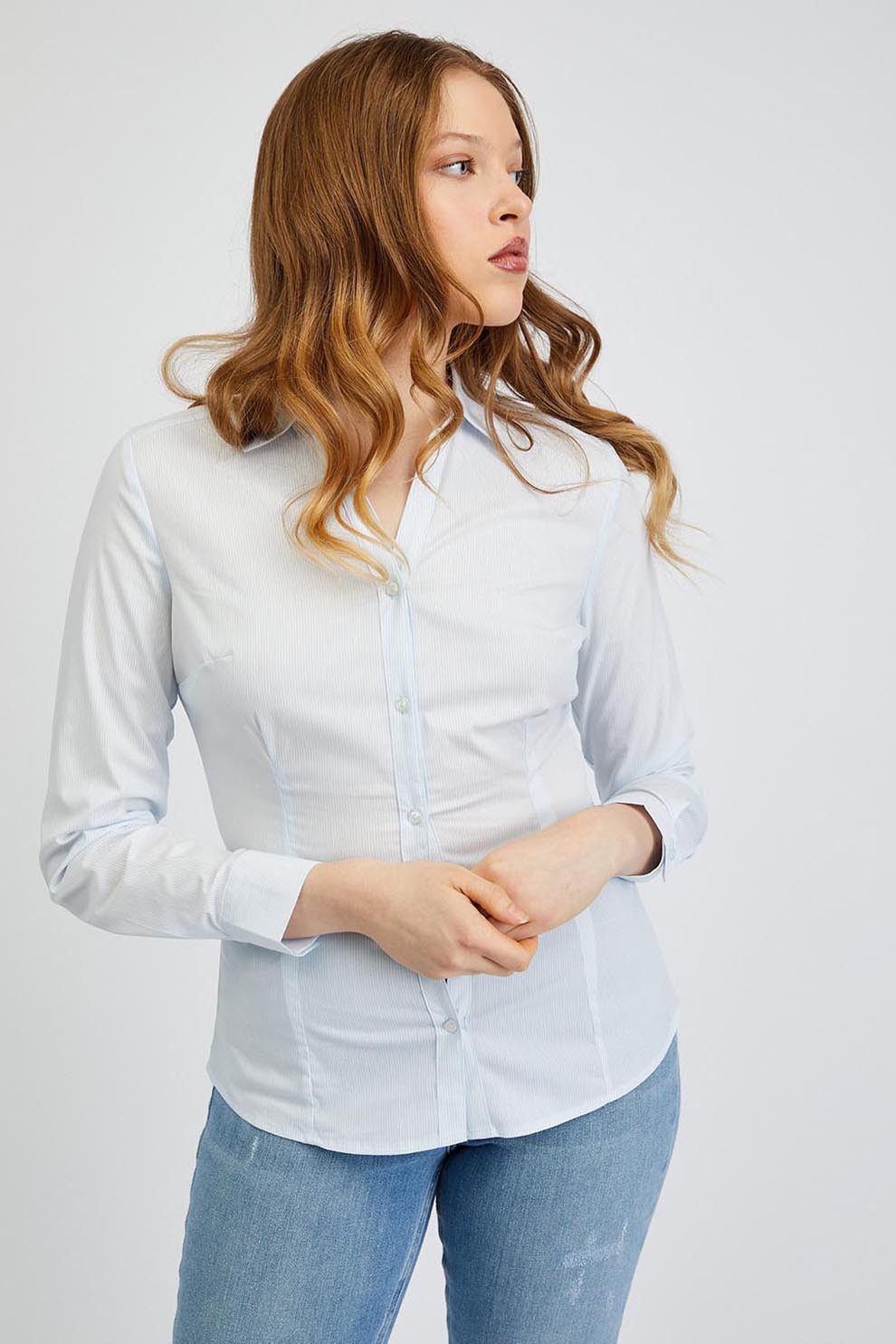 orsay, Camasa slim-fit din amestec de bumbac, Albastru glaciar, 38