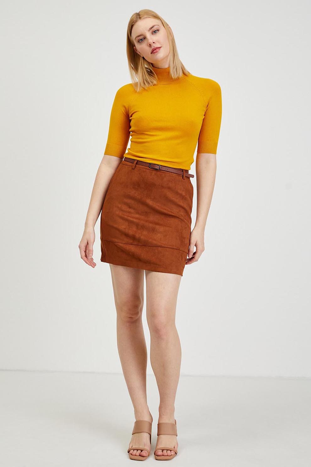 orsay, Fusta scurta catifelata, Caramel, 38