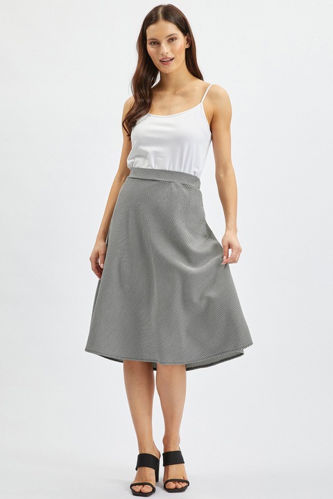 orsay, Fusta mini evazata cu model houndstooth, Alb/Negru