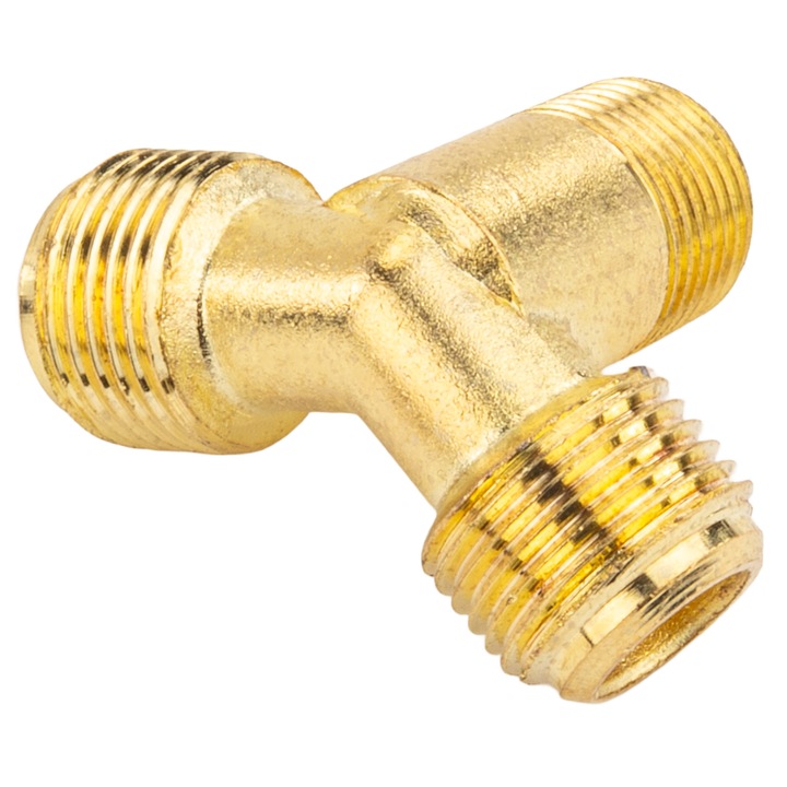 Racord in T pentru compresor, Powermat, PM-KO-50T-V2-TR, filete 3/8" 1/2"