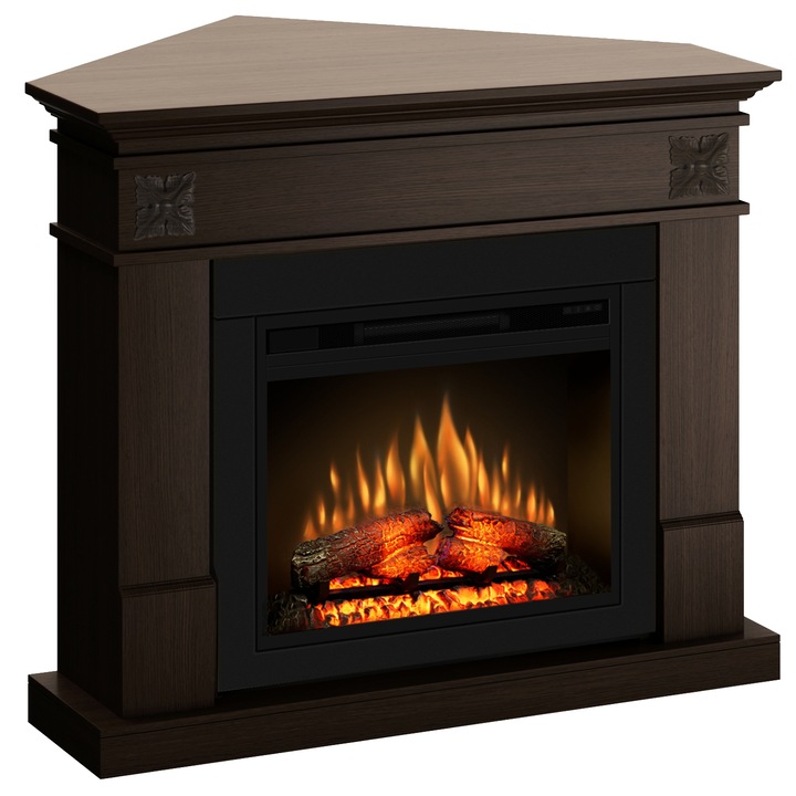 Semineu ECOFLAME PRO - Lisabona Flower colt Wenge, flacara 3D de 23 inci cu teme de culoare, incalzire infrared si sunet