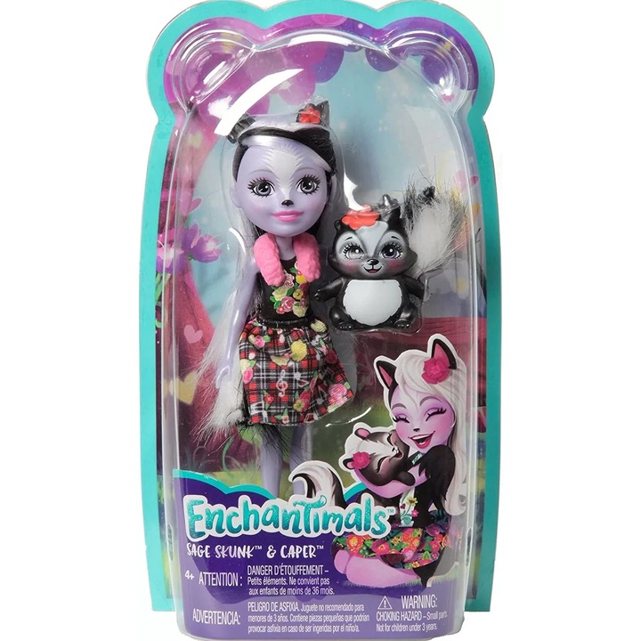Set papusi Enchantimals Sage Skunk cu animalut Caper, multicolor, 4 ani