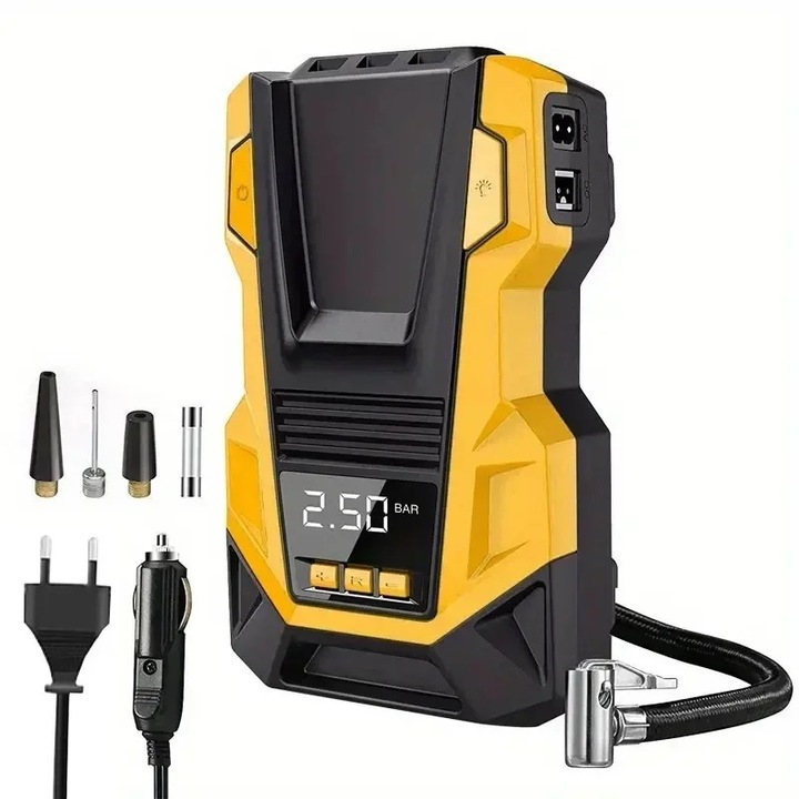 Compresor auto portabil, 12V 120W, 150PSI, tesatura ABS, utilizare AC/DC, pentru anvelope masini si motociclete