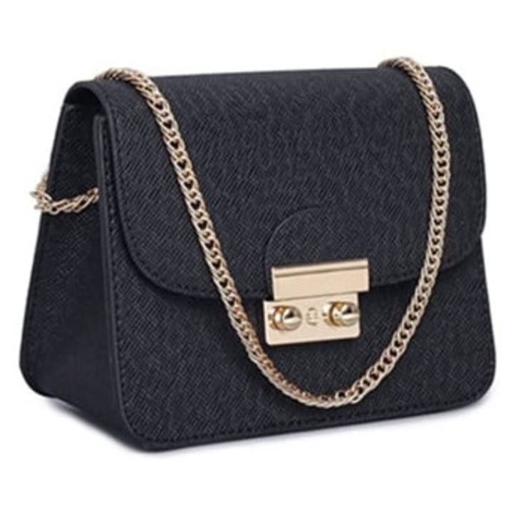 Női kis estélyi táska, láncos crossbody táska, fekete, alkalmi
